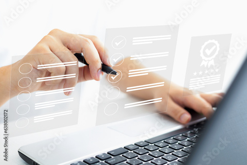 Businessman writing a valid signboard and electronic document for approval