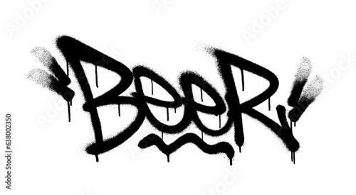 Sprayed beer font graffiti with overspray in black over white. Vector illustration.