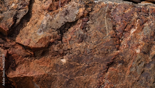 Dark red orange brown rock texture with cracks Rough mountain surface. Close-up. Rock, texture, stone.