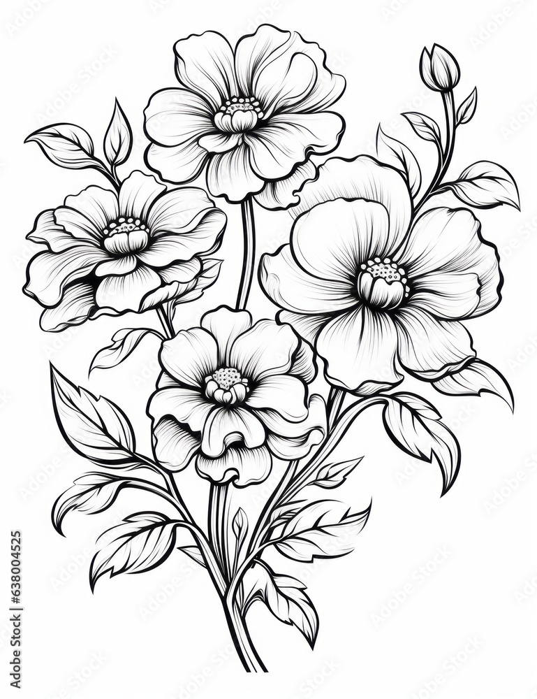 Hand drawn flowers with white background. Generative AI Hand drawn flowers with white background. Generative AI