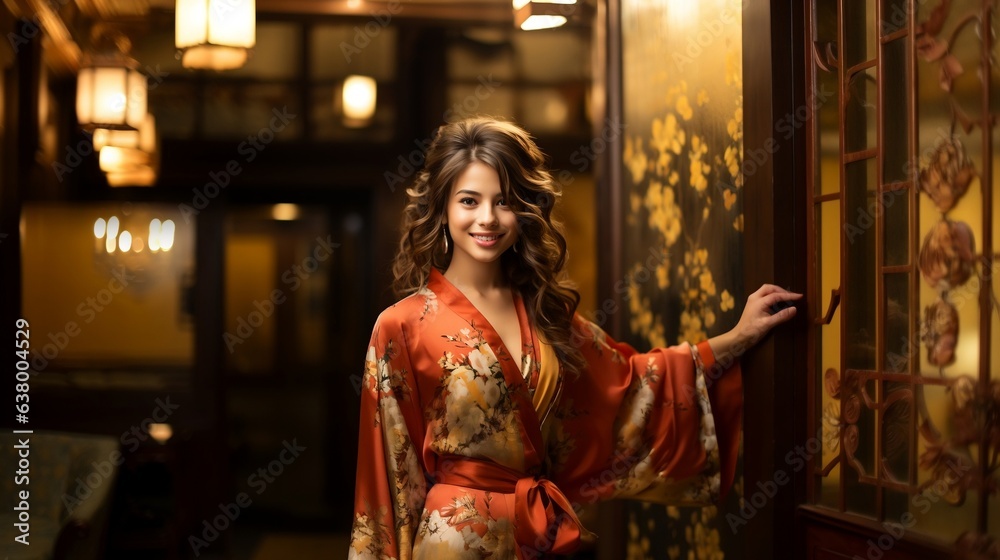 Japanese woman in traditional kimono. Japan exotic travel and traditional culture.