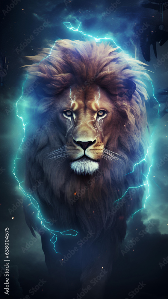 The zodiac sign Leo on a space nebula background, Mobile wallpaper background. The zodiac sign Leo on a space nebula background, Mobile wallpaper background.