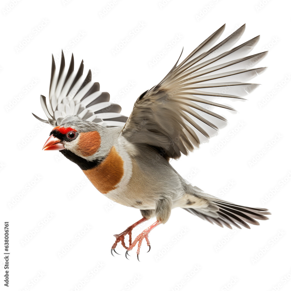 a Zebra Finch Taeniopygia guttata castanotis, in-flight in a Nature-themed, illustration in a PNG, cutout, and isolated. Generative ai