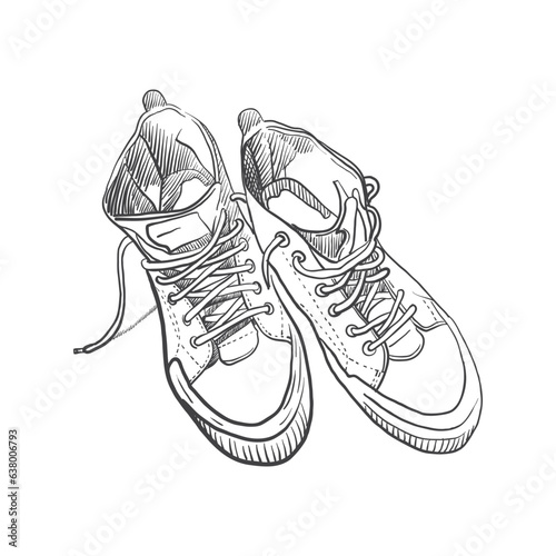 Sneakers graphic drawing by hand. Vector illustration.