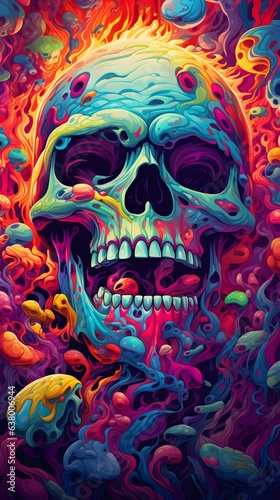 Colorful skull art illustration for wallpaper background etc