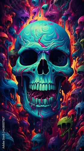 Colorful skull art illustration for wallpaper background etc