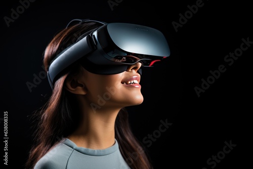 Pretty young woman with VR glasses on dark background © Дмитрий Баронин