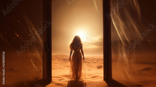 Canvas Print Ethereal Portal: Long-Haired Beauty Amidst Cosmic Doors