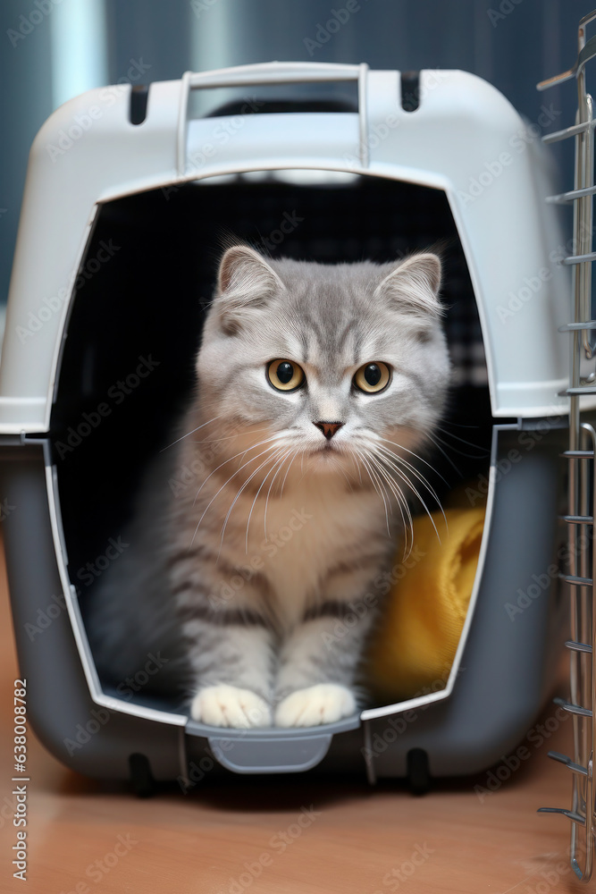 cat in Pet carrier. Safe transportation of Pets. Traveling with an animal. fluffy cute kitten in a cage. cat in Pet carrier. Safe transportation of Pets. Traveling with an animal. fluffy cute kitten in a cage.