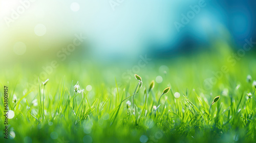 natural green background with selective focus, Spring summer background with frame of grass and leaves on nature.