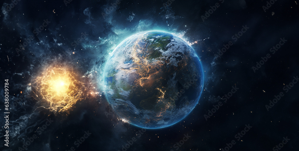 Fototapeta premium planet in space destroy ultra hyper realistic photo from earth from universe destroy Hd wallpaper