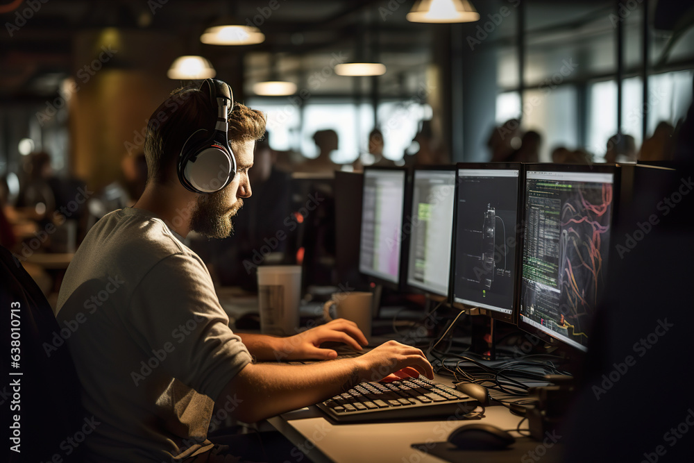 IT Developer using laptop to write code and working remote IT Developer using laptop to write code and working remote