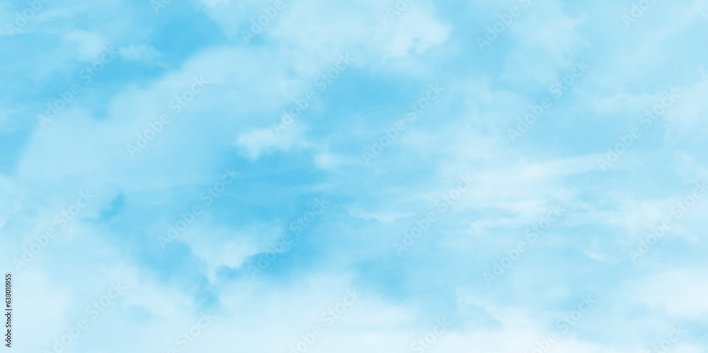 Obraz premium Fresh and shiny White clouds on blue sky with tiny clouds, Hand painted watercolor shades sky clouds, Bright blue cloudy sky vector illustration.