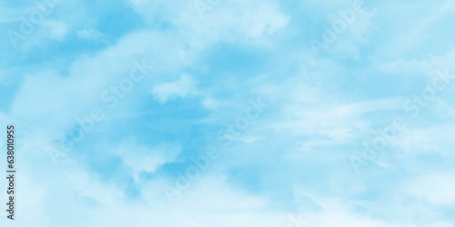 Fresh and shiny White clouds on blue sky with tiny clouds, Hand painted watercolor shades sky clouds, Bright blue cloudy sky vector illustration.