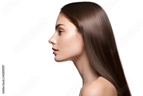 Profile of Woman with Beautiful Shiny Straight Hair