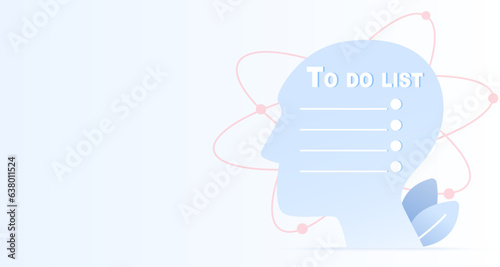 Realistic physical head and to do list template. Project lists, checklist, schedule plan, reminder, assignment items to achieve business success. Flat vector design illustration with copy space.