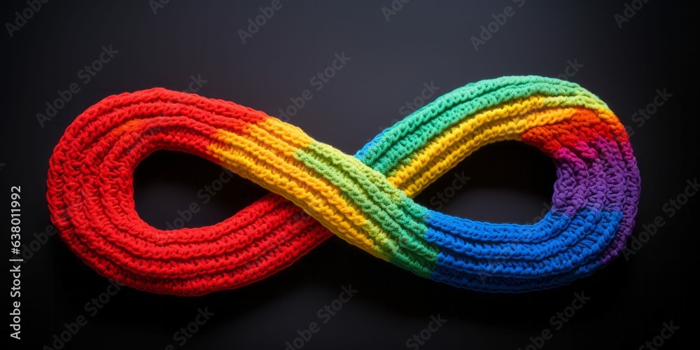 Infinity Sign Made of Yarn, Knitted Colorful Symbol