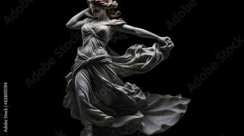 A Greek goddess carved from immaculate marble on a dark background. Sculpture with intricate details, symbol of beauty and power of the ancient world.