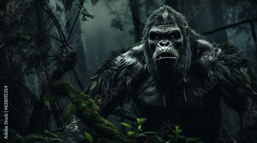 A majestic gorilla in the enchanting depths of the forest