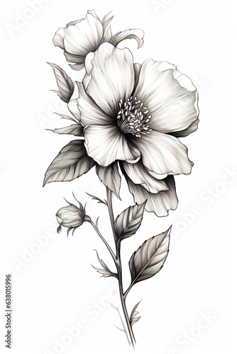 a picture of the botanical drawing  with a line drawing  in the style of simple minimalism  tattoo  