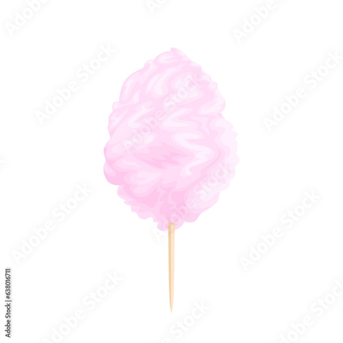 Pink cotton candy isolated on white background. Vector cartoon illustration. Sweet food icon.