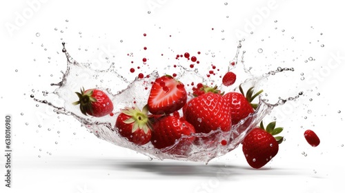 strawberries with a splash of juice on a white background