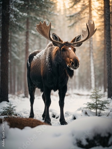 Young Male Moose Wandering in The Snowy Forest © R3xminie