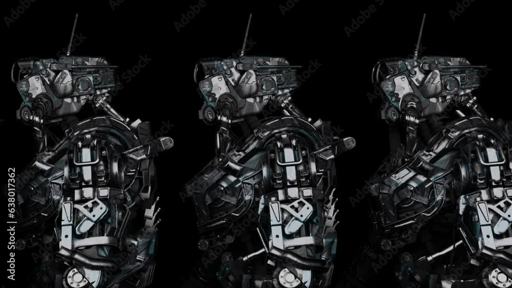 robot squad, cyborgs, synchronous movement, running motion, background for music, 3d render robot squad, cyborgs, synchronous movement, running motion, background for music, 3d render