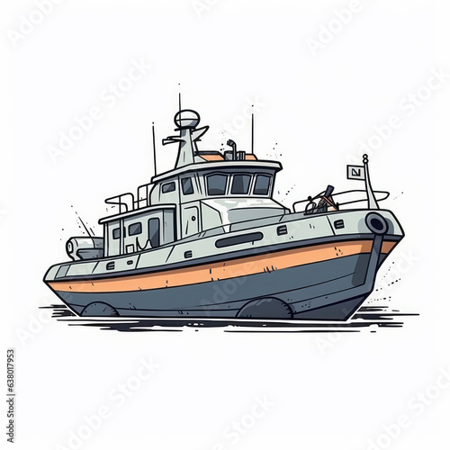 Illustration of a coastal patrol boat. Generative AI.