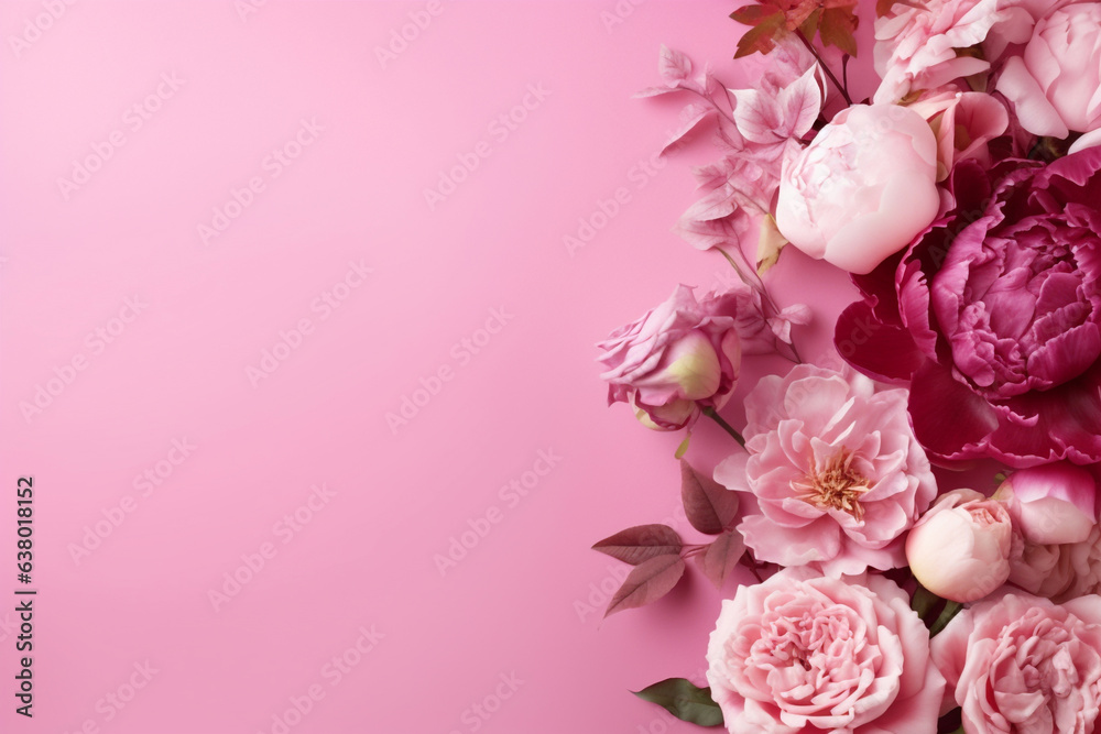 Floral Fusion Delight: Peonies and Roses on Pink