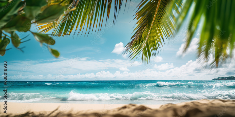 Tropical beach panorama view, coastline with palms, Caribbean sea in sunny day, summer time, Tropical seascape with Palm trees, turquoise sea or ocean under sky with white clouds. Background of summer Tropical beach panorama view, coastline with palms, Caribbean sea in sunny day, summer time, Tropical seascape with Palm trees, turquoise sea or ocean under sky with white clouds. Background of summer