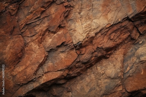 Brown rock texture with cracks. Close-up. Rough mountain surface. Stone granite background for design. Nature.