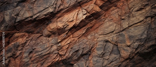 Brown rock texture with cracks. Close-up. Rough mountain surface. Stone granite background for design. Nature. © Adriana