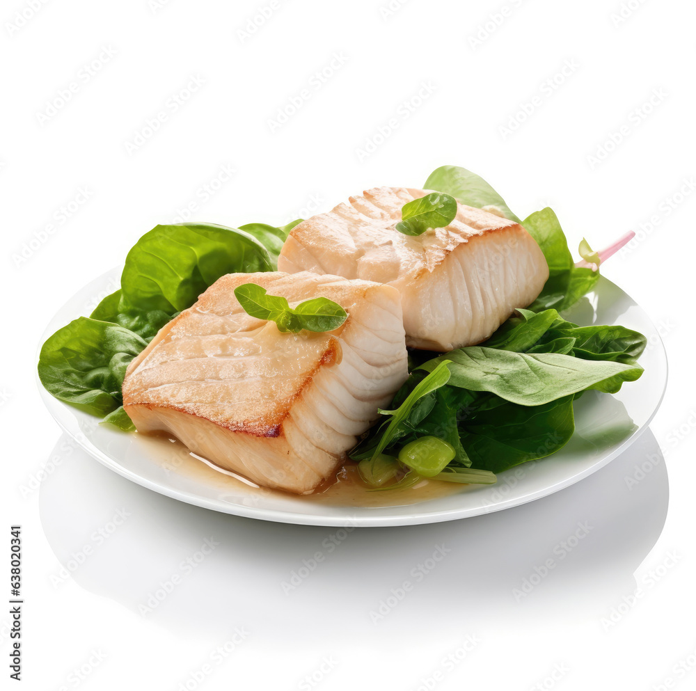 Delicious dish of mahi mahi fish isolated on white background Delicious dish of mahi mahi fish isolated on white background