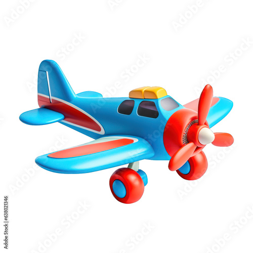 cute 3d airplane icon, bright colours, cartoon style on isolated png transparent bg