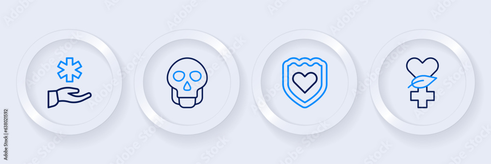 Set line Ethnoscience, Immune system, Skull and Cross hospital medical icon. Vector Set line Ethnoscience, Immune system, Skull and Cross hospital medical icon. Vector