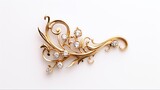 Angled Antique Gold Broach Clef Decoration on White Background. Unique Concept of Broach Clasp Decor with Copy Space. Generative AI