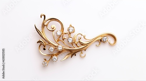 Angled Antique Gold Broach Clef Decoration on White Background. Unique Concept of Broach Clasp Decor with Copy Space. Generative AI