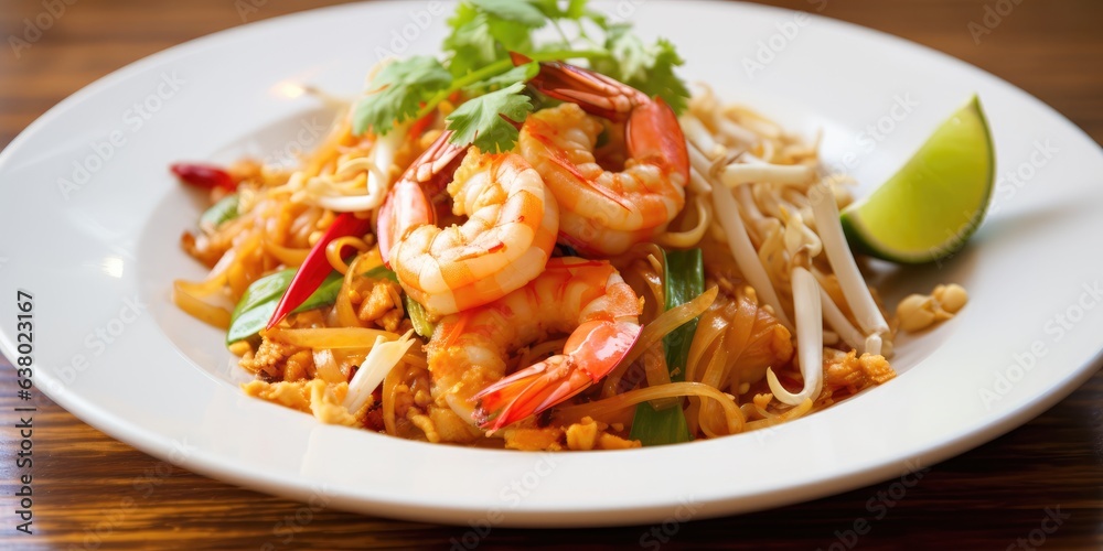 pad thai on white plate created with Generative AI pad thai on white plate created with Generative AI