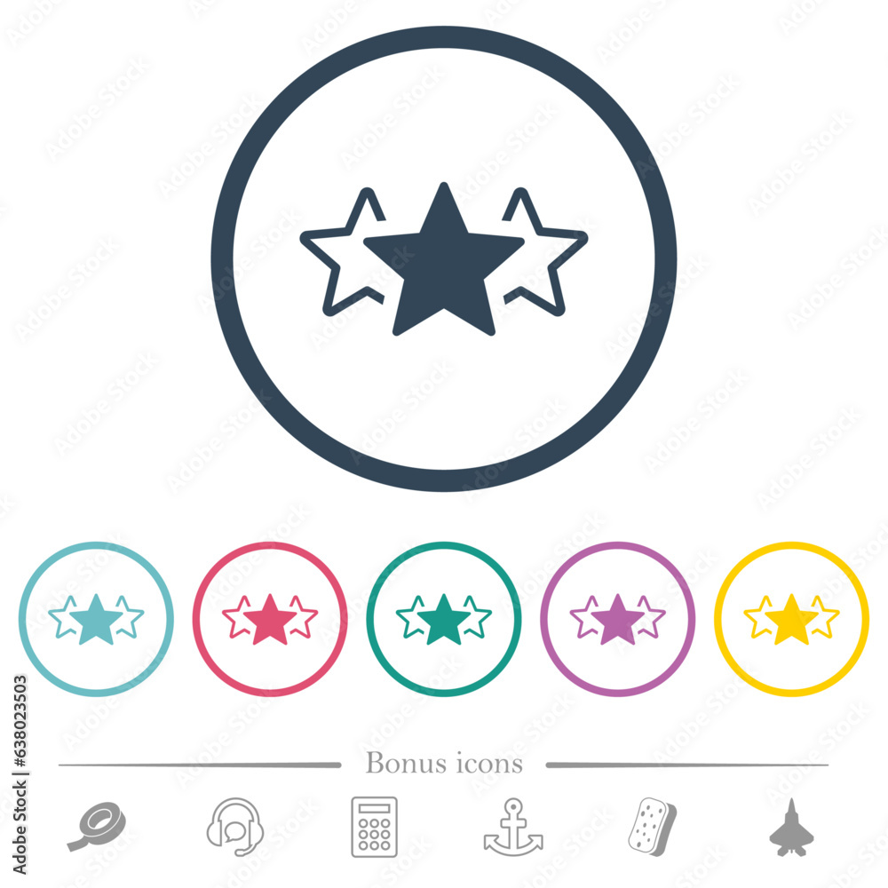 Three star rating alternate flat color icons in round outlines
