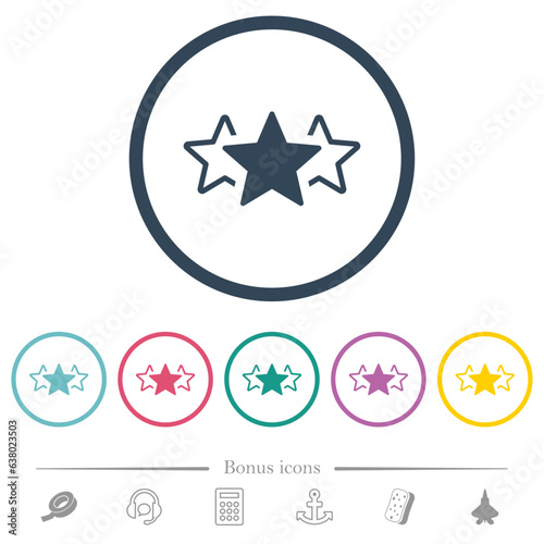 Three star rating alternate flat color icons in round outlines