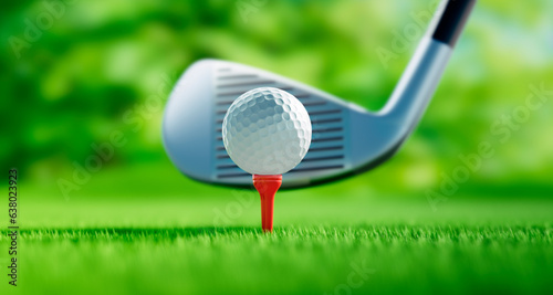 Golf Club and Golf Ball in the Green Grass - 3D illustration