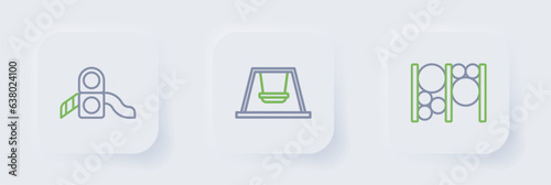 Set line Playground climbing equipment, Ferris wheel and Slide playground icon. Vector