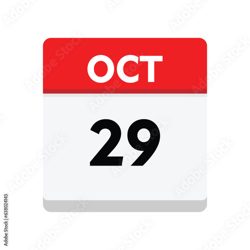 calender icon, 29 october icon with white background	 photo