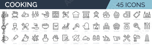 Photo Set of 45 outline icons related to cooking, kitchen