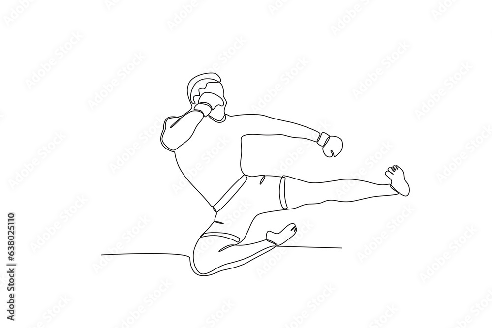 A boxer attacks an opponent. UFC one-line drawing A boxer attacks an opponent. UFC one-line drawing