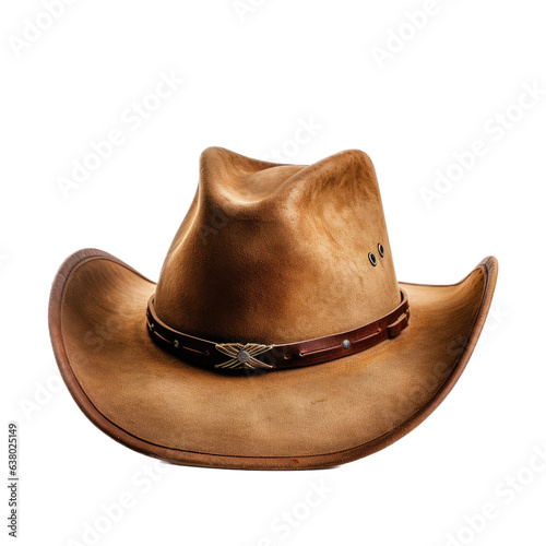 a brown leather Cowboy hat in a western-themed, illustration in a PNG, cutout, and isolated. Generative ai