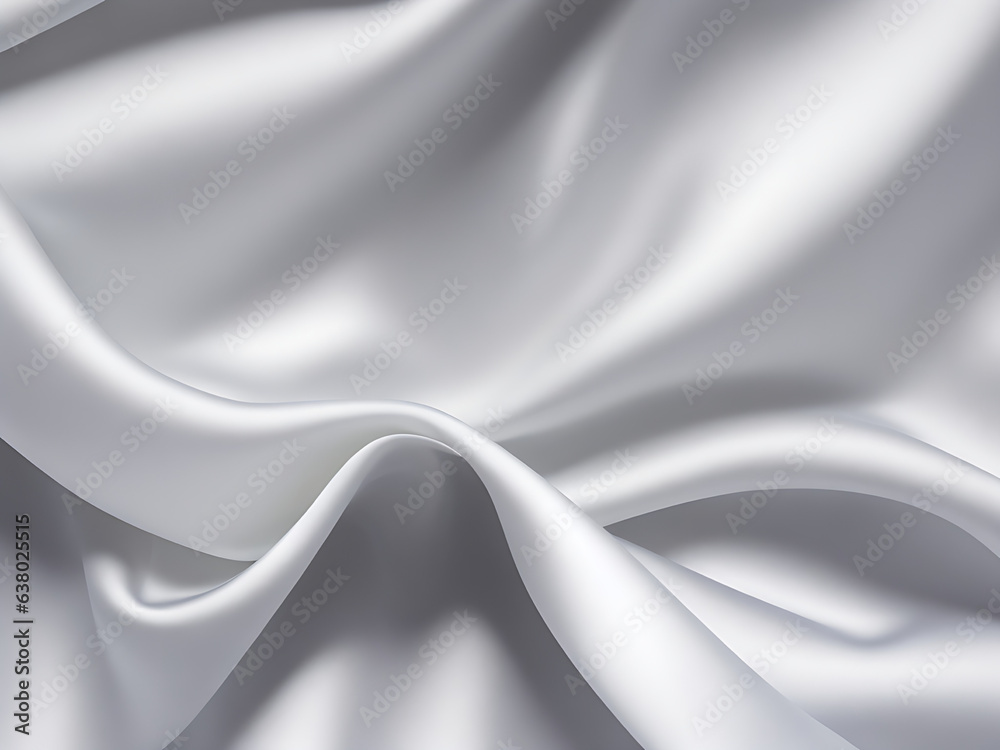 White satin fabric texture background. Closeup rippled white silk fabric lines background