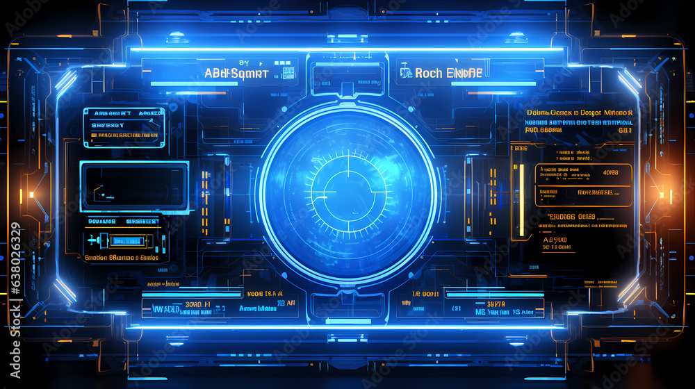 High-tech holographic interface with futuristic elements and ample copy space. Sci-fi themed designs. High-tech holographic interface with futuristic elements and ample copy space. Sci-fi themed designs.