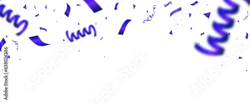 Blue confetti ribbons on white background. Celebration background party decoration frame PNG. template